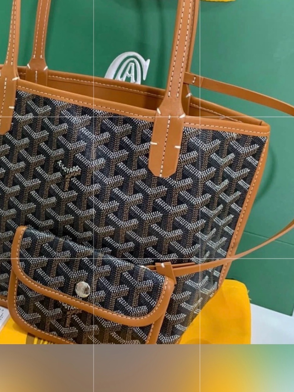 Goyard-Style Black & Tan Canvas Tote with Matching Pouch